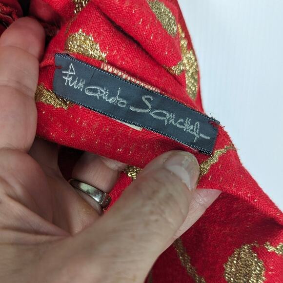 VTG 70's Fernando Sanchez Short Robe Evening Blazer Gold Metallic Red Ribbed Tie - Picture 5 of 12